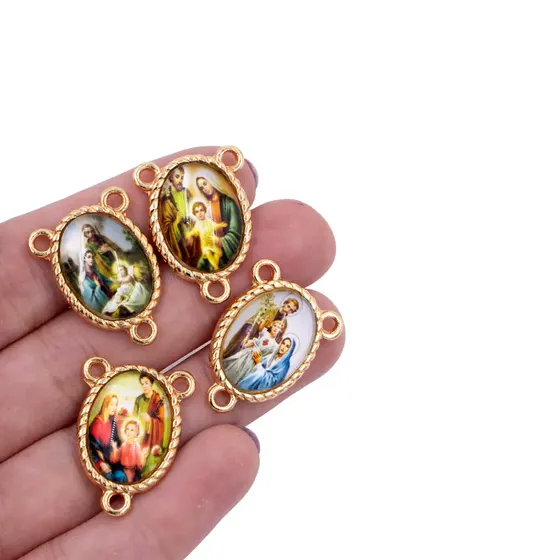 Entremeio Oval Com Imagem Para Terco 13X18Mm Em Zamac Com 10 Pecas - Sagrada Familia