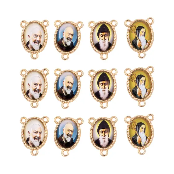 Entremeio Oval Com Imagem Para Terco 13X18Mm Em Zamac Com 10 Pecas - Padre Pio E S Bento