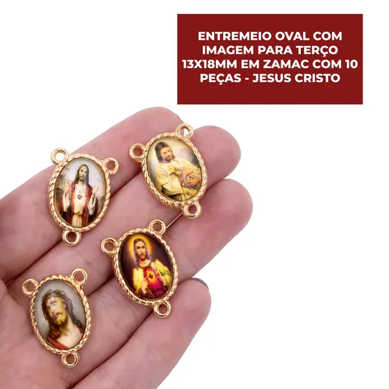 Entremeio Oval Com Imagem Para Terco 13X18Mm Em Zamac Com 10 Pecas - Jesus Cristo
