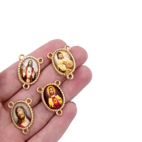 Entremeio Oval Com Imagem Para Terco 13X18Mm Em Zamac Com 10 Pecas - Jesus Cristo