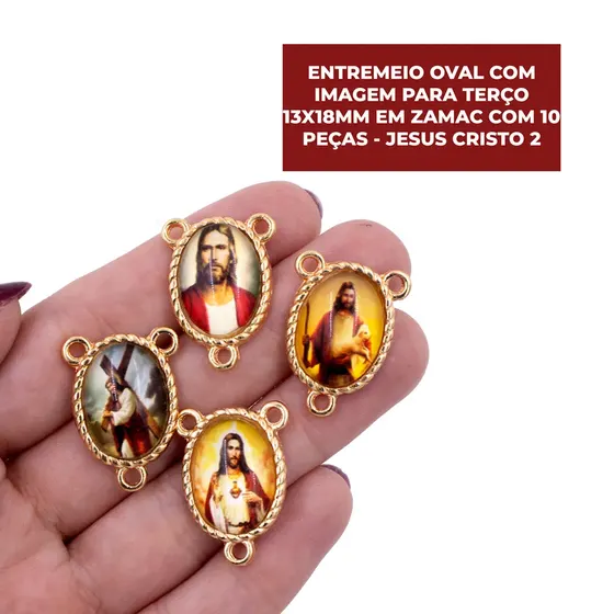 Entremeio Oval Com Imagem Para Terco 13X18Mm Em Zamac Com 10 Pecas - Jesus Cristo 2