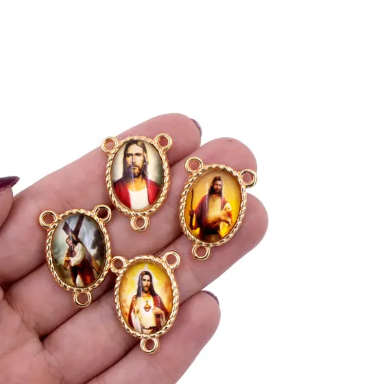Entremeio Oval Com Imagem Para Terco 13X18Mm Em Zamac Com 10 Pecas - Jesus Cristo 2