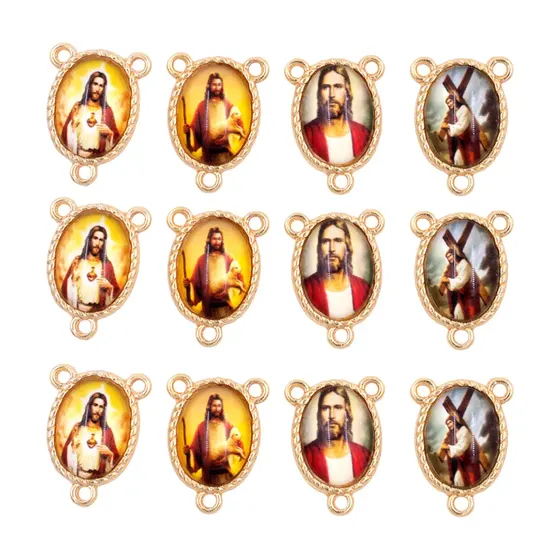 Entremeio Oval Com Imagem Para Terco 13X18Mm Em Zamac Com 10 Pecas - Jesus Cristo 2