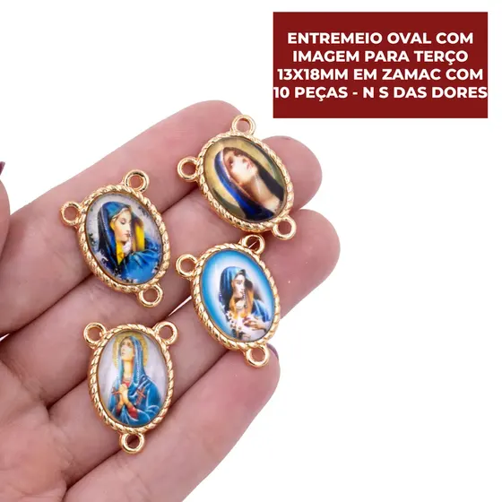 Entremeio Oval Com Imagem Para Terco 13X18Mm Em Zamac Com 10 Pecas - N S Das Dores
