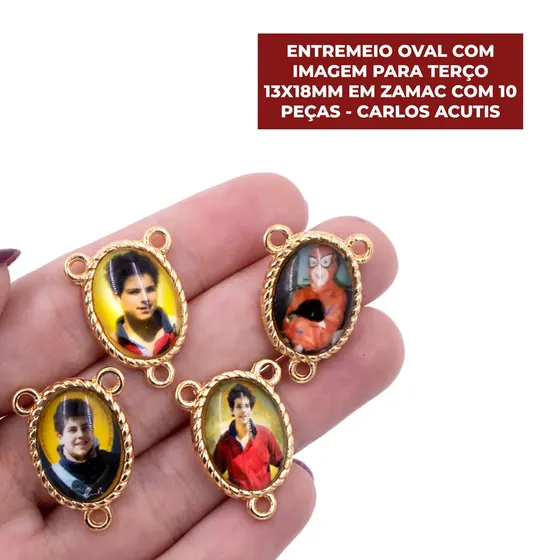 Entremeio Oval Com Imagem Para Terco 13X18Mm Em Zamac Com 10 Pecas - Carlos Acutis