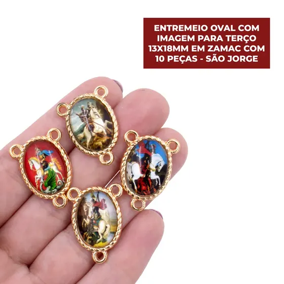 Entremeio Oval Com Imagem Para Terco 13X18Mm Em Zamac Com 10 Pecas - Sao Jorge