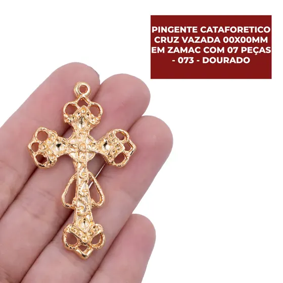 Pingente Cataforetico Cruz Vazada 52X31Mm Em Zamac Com 07 Pecas