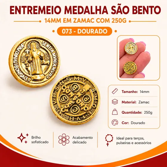 Entremeio Medalha Sao Bento 14Mm Em Zamac Com 250G