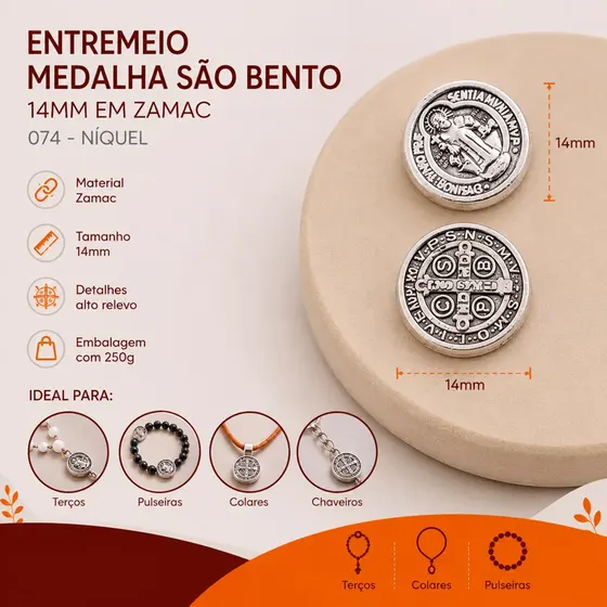 Entremeio Medalha Sao Bento 14Mm Em Zamac Com 250G