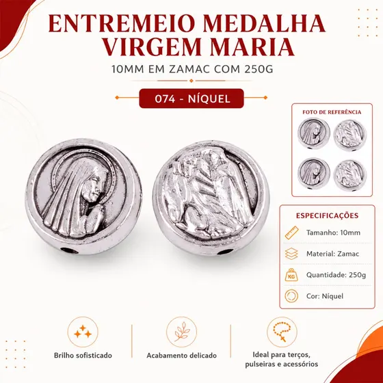 Entremeio Medalha Virgem Maria 10Mm Em Zamac Com 250G