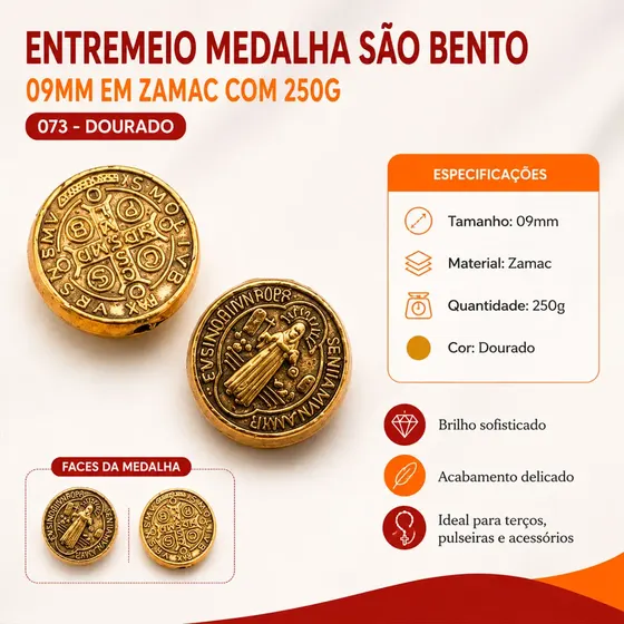 Entremeio Medalha Sao Bento 09Mm Em Zamac Com 250G