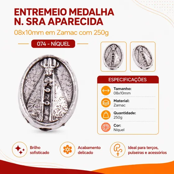 Entremeio Medalha N. Sra Aparecida 08X10Mm Em Zamac Com 250G
