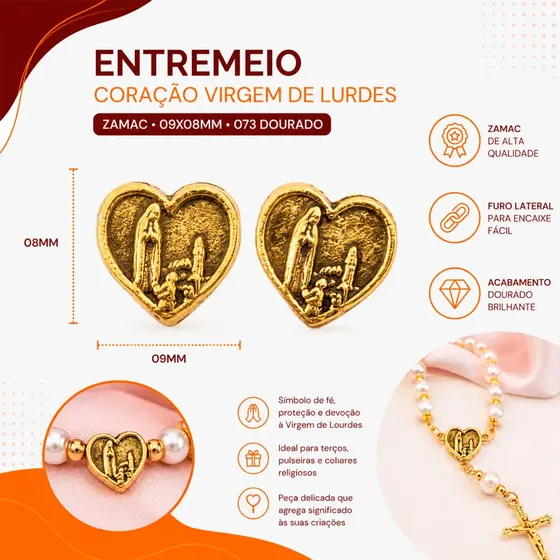 Entremeio Coracao Virgem De Lurdes 09X08Mm Em Zamac Com 250G
