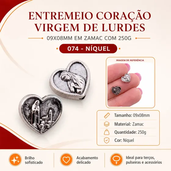 Entremeio Coracao Virgem De Lurdes 09X08Mm Em Zamac Com 250G