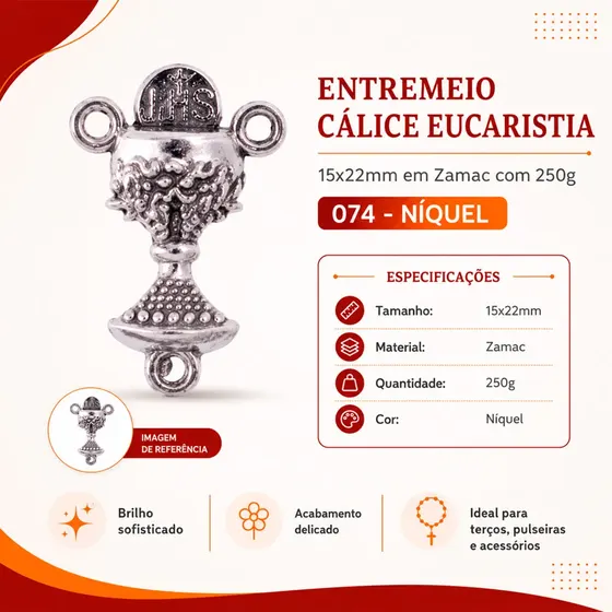 Entremeio Calice Eucaristia 15X22Mm Em Zamac Com 250G
