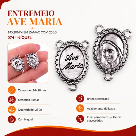Entremeio Ave Maria 14X20Mm Em Zamac Com 250G