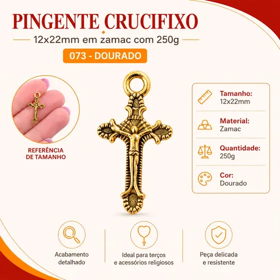 Pingente Crucifixo 12X22Mm Em Zamac Com 250G