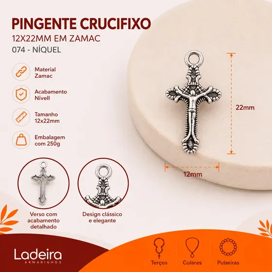 Pingente Crucifixo 12X22Mm Em Zamac Com 250G