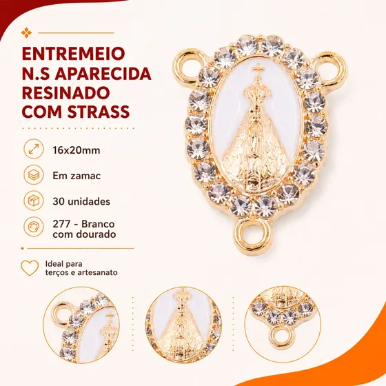Entremeio N.S Aparecida Resinado Com Strass 16X20Mm Em Zamac Com 30 Unidades