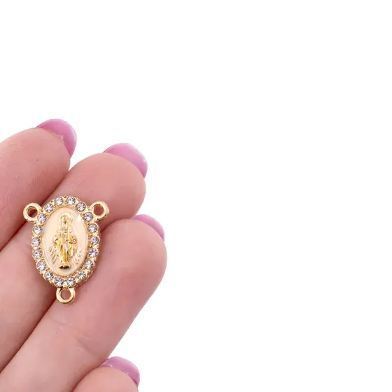Entremeio N.S Das Gracas Resinado Com Strass 16X20Mm Em Zamac Com 30 Unidades - Bege + Dourado