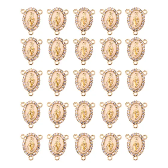 Entremeio N.S Das Gracas Resinado Com Strass 16X20Mm Em Zamac Com 30 Unidades - Bege + Dourado
