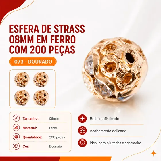 Esfera De Strass 08Mm Em Ferro Com 200 Pecas
