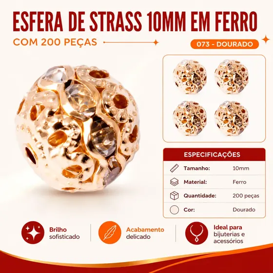 Esfera De Strass 10Mm Em Ferro Com 200 Pecas