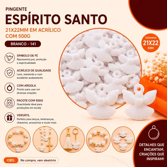 Pingente Espirito Santo 21X22Mm Em Acrilico Com 500G