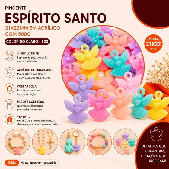 Pingente Espirito Santo 21X22Mm Em Acrilico Com 500G