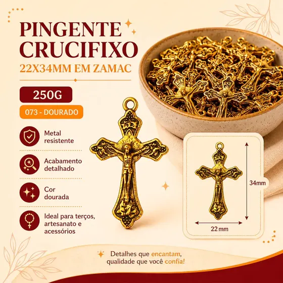 Pingente Crucifixo 22X34Mm Em Zamac Com 250G