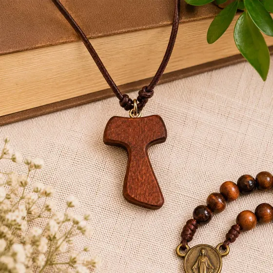 Pingente Crucifixo Tau 25X30Mm Em Madeira Com 30 Pecas