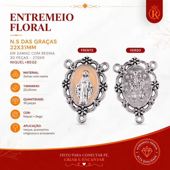 Entremeio Floral N.S Das Gracas 22X31Mm Em Zamac Com Resina 30 Pecas