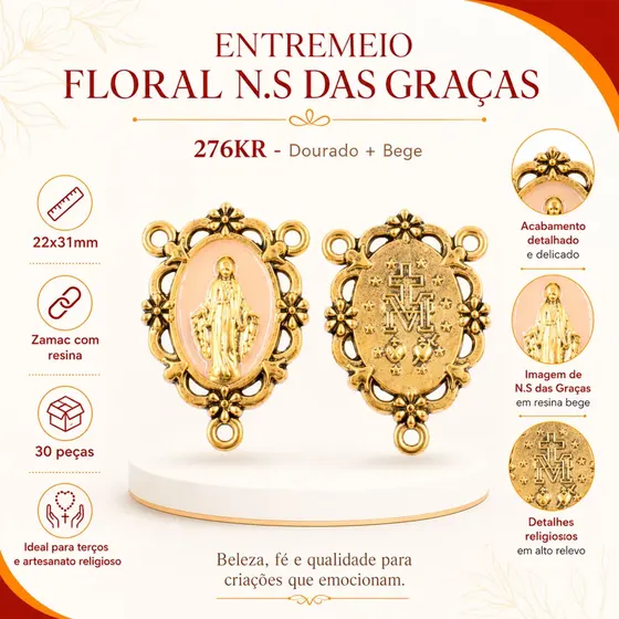 Entremeio Floral N.S Das Gracas 22X31Mm Em Zamac Com Resina 30 Pecas