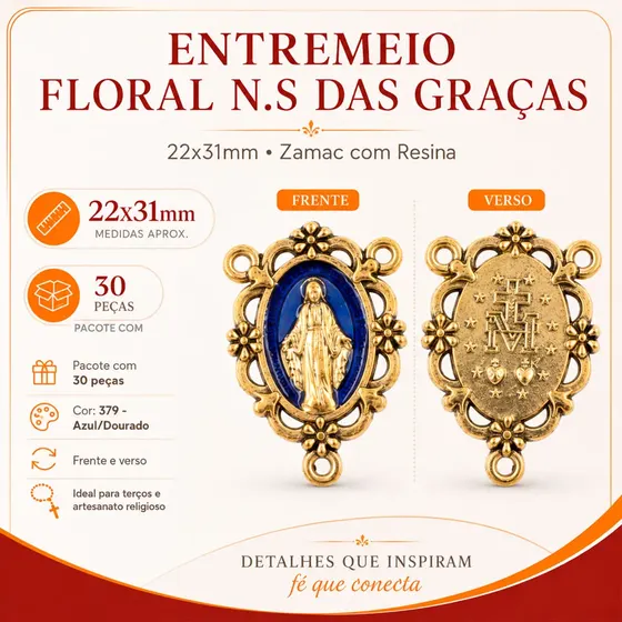 Entremeio Floral N.S Das Gracas 22X31Mm Em Zamac Com Resina 30 Pecas