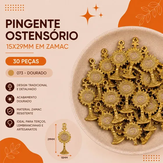 Pingente Ostensorio 15X29Mm Em Zamac Com 30 Pecas