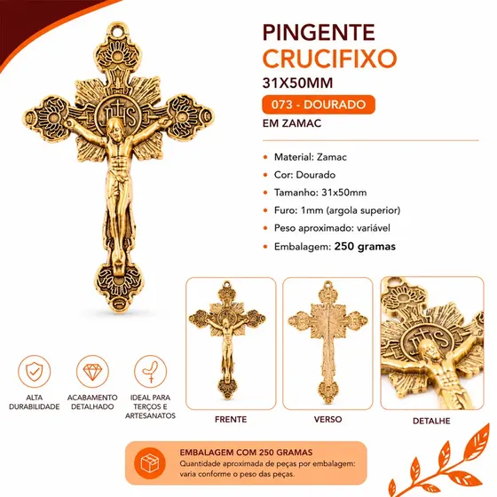 Pingente Crucifixo 31X50Mm Em Zamac Com 250 Gramas