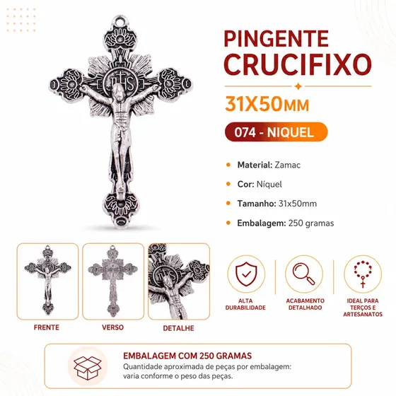 Pingente Crucifixo 31X50Mm Em Zamac Com 250 Gramas