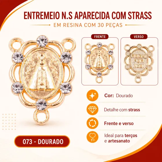 Entremeio N.S Aparecida Com Strass 16X21Cm Em Resina Com 30 Pecas