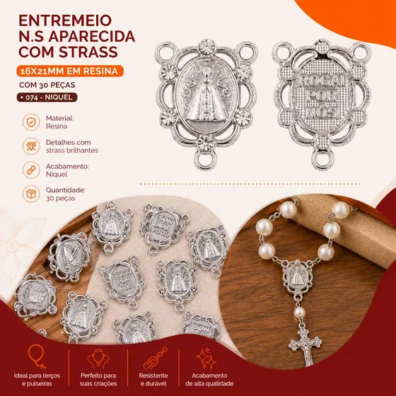 Entremeio N.S Aparecida Com Strass 16X21Cm Em Resina Com 30 Pecas