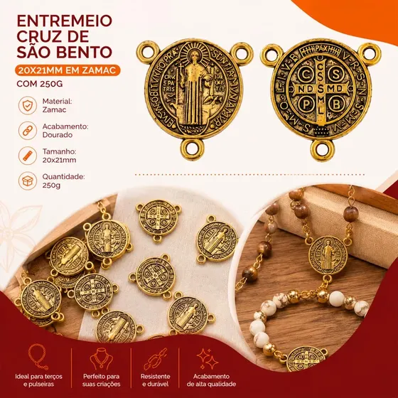 Entremeio Cruz De Sao Bento 20X21Mm Em Zamac Com 250G