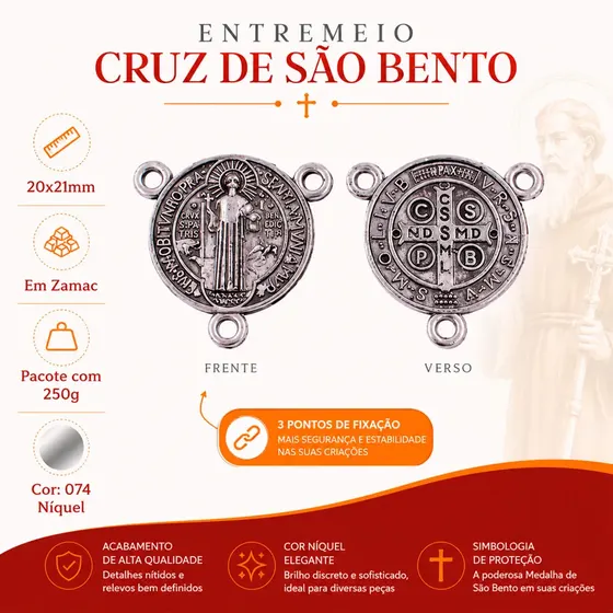 Entremeio Cruz De Sao Bento 20X21Mm Em Zamac Com 250G
