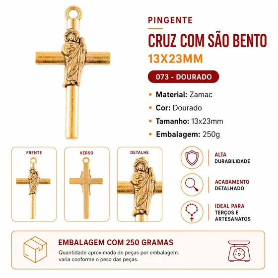 Pingente Cruz Com Sao Bento 13X23Mm Em Zamac Com 250G