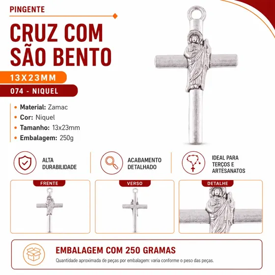 Pingente Cruz Com Sao Bento 13X23Mm Em Zamac Com 250G