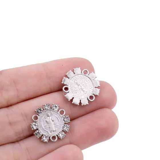 Entremeio Cruz De Sao Bento Com Strass 20Mm Em Zamac Com 30 Pecas