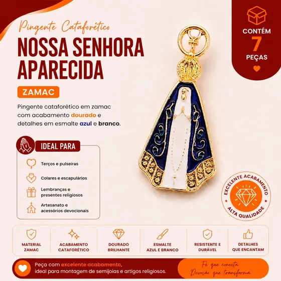 Pingente Cataforetico Nossa Senhora Em Zamac Com 07 Pecas - Colorido 103