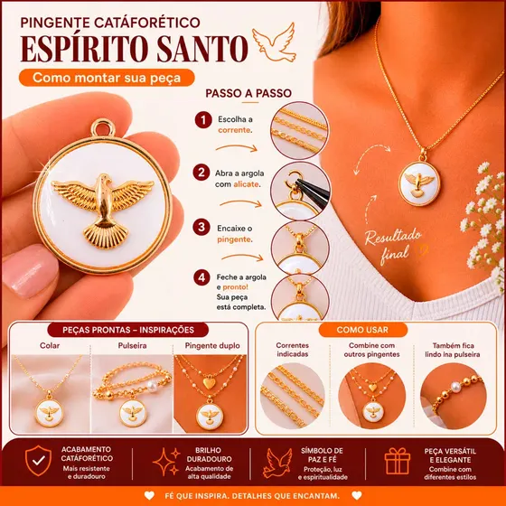 Pingente Cataforetico Espirito Santo Em Zamac Com 05 Pecas - 209 Branco Z9
