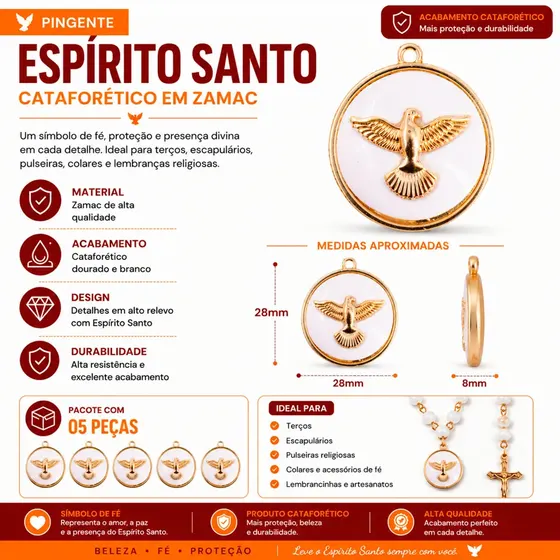 Pingente Cataforetico Espirito Santo Em Zamac Com 05 Pecas - 209 Branco Z9