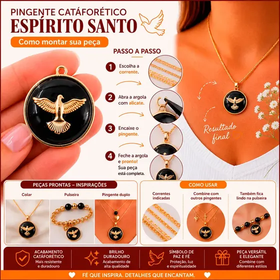 Pingente Cataforetico Espirito Santo Em Zamac Com 05 Pecas - 225 Preto Z25