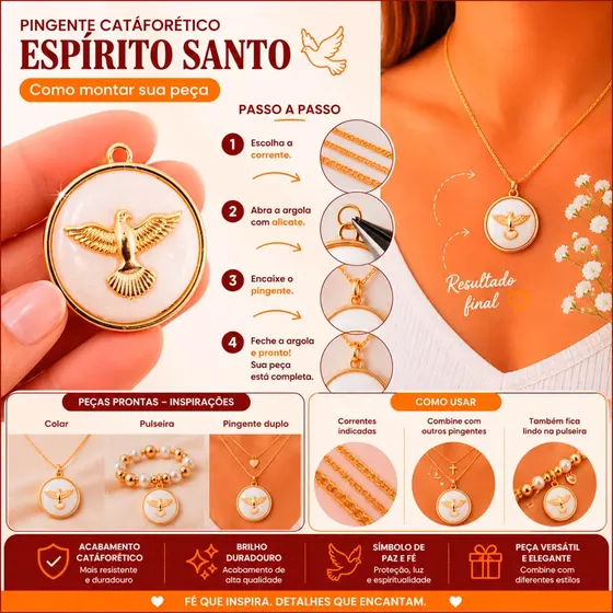 Pingente Cataforetico Espirito Santo Em Zamac Com 05 Pecas 382 - Rose Perolado