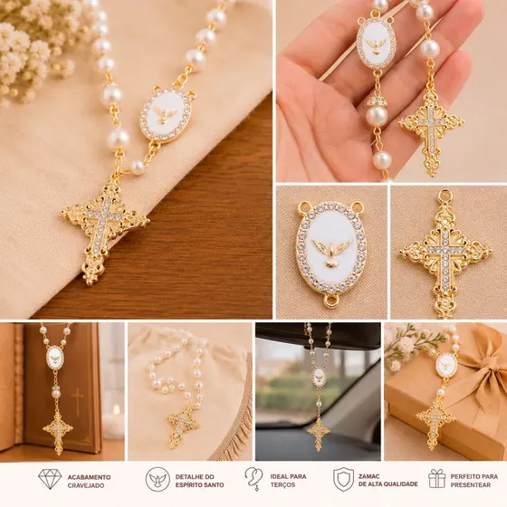 Kit Para Terco Cravejado (Espirito Santo) Em Zamac Com 03 Pares - 209 Branco Z9